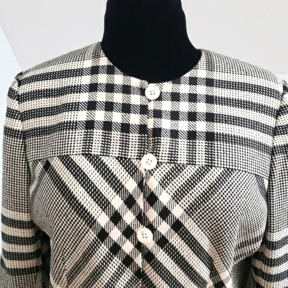 Vintage Doncaster Silk Black and White Checkered Lined Button Front Blazer 10 - Picture 6 of 11